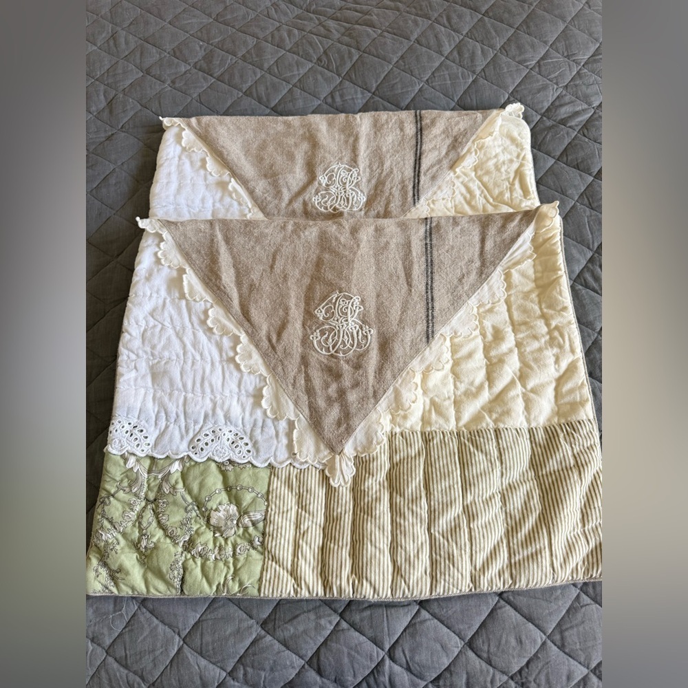 Soft Surroundings Quilted Pillow Sham Cottagecore Lace Linen Cotton Floral Stand
